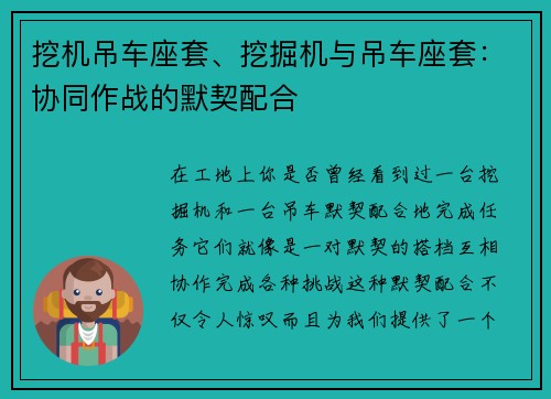 挖机吊车座套、挖掘机与吊车座套：协同作战的默契配合