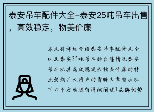 泰安吊车配件大全-泰安25吨吊车出售，高效稳定，物美价廉