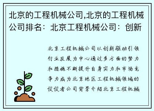 北京的工程机械公司,北京的工程机械公司排名：北京工程机械公司：创新驱动，引领行业发展